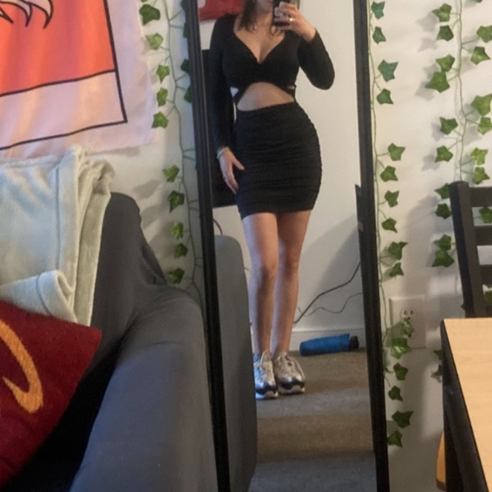 Black sexy long sleeve winter dress